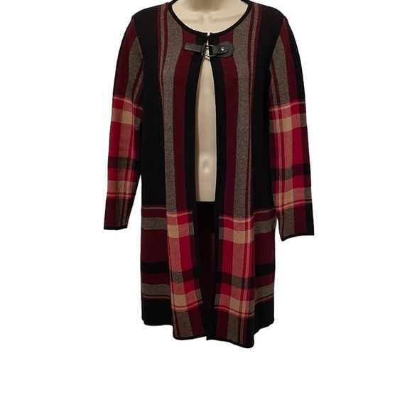 Jones Studio Cardigan Plaid Sweater Duster Long Size Small - Picture 2 of 10